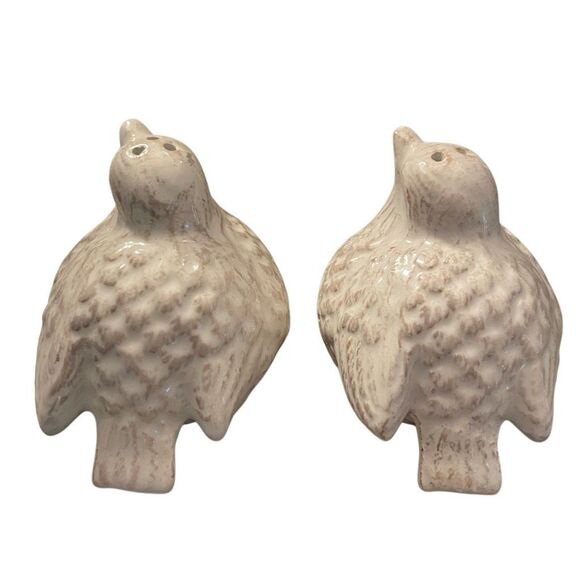 Red Clay White Glaze Partridge Bird Salt and Pepper Shakers Set of 2 - Picture 4 of 6